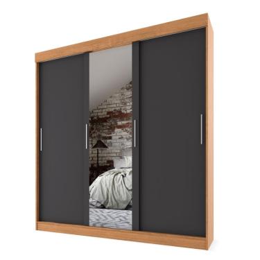 Imagem de Guarda-Roupa Casal com Espelho Paris 3 Portas 2 Gavetas Carvalho e Grafite