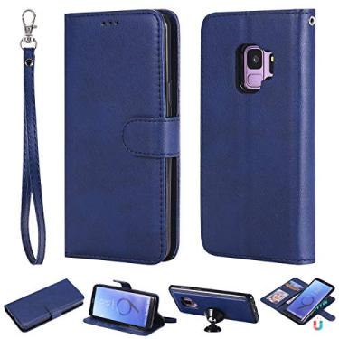 Imagem de Capa carteira para Samsung Galaxy S9, [2 em 1 destacável] Suporte magnético de couro PU com compartimentos para cartões, capa protetora flip [capa interior TPU à prova de choque] Capa para Samsung Galaxy S9 (azul)