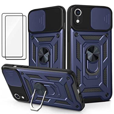 Imagem de Capa iPhone X Capinha (2 pedaços de filme temperado Protetora) de Câmera Proteção de Tela Metal KickStand (Azul)