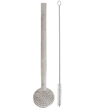 Imagem de Bomba Chimarrão Achatada Cano Liso Com Rosca 23cm Aço Inox