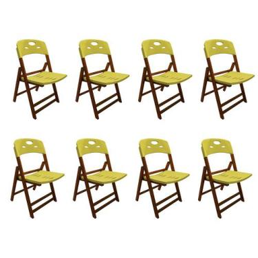 Imagem de Kit Com 8 Cadeiras Dobraveis De Madeira Elegance Mel Polipropileno Ama