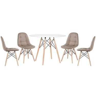 Imagem de Loft7, Kit - Mesa redonda Eames 100 cm branco + 4 cadeiras estofadas Eiffel Botonê Nude