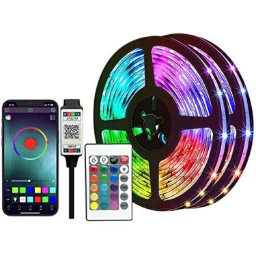 Imagem de LAURAG 5V RGB LED Strip Lights 12LEDs/Meter 5050RGB Light Strip LED Fita Light Controle remoto APP Controle Brilho ajustável Função de temporização para decoração de casa de barra de festa de Natal
