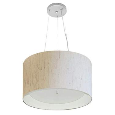 Imagem de Lustre Pendente Cilíndrico Cúpula Duplo Tecido 40x25 cm, Vivare Iluminação, Pendente4319 LLABR, Linho Bege/Branco, Médio