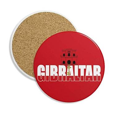 Imagem de Caneca de porta-copos com nome da bandeira do país de Gibraltar com pedra absorvente de proteção de mesa