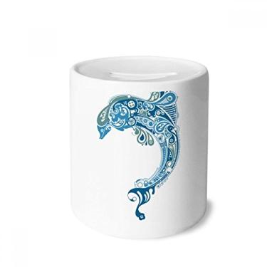 Imagem de Caixa de cerâmica com ilustração de golfinho oceano azul porta-moedas presente de cofrinho