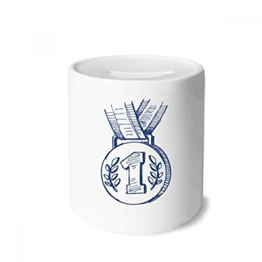 Imagem de DIYthinker Porta-moedas de cerâmica com medalhão do campeonato de futebol azul, presente de cofrinho