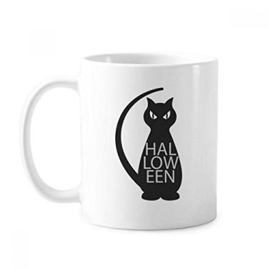 Imagem de Caneca preta de porcelana de café de cerâmica para gatos com personalidade de Halloween