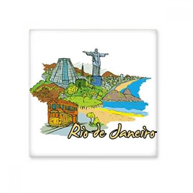 Imagem de Azulejo de cerâmica brilhante pintado à mão do Brasil, Rio de Janeiro, pedra adornada de tijolos esmaltados