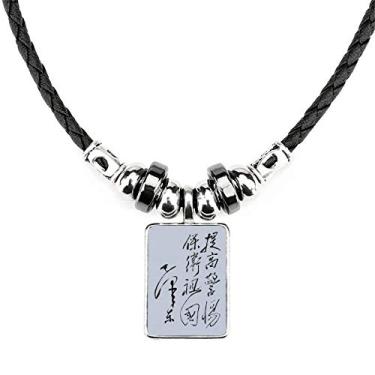 Imagem de DIYthinker Chairman Mao desenho de caligrafia China colar joia Torque pingente de corda de couro