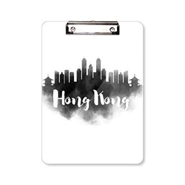 Imagem de Hongkong China Landmark Ink Prancheta de pintura de cidade pasta, bloco de escrita A4