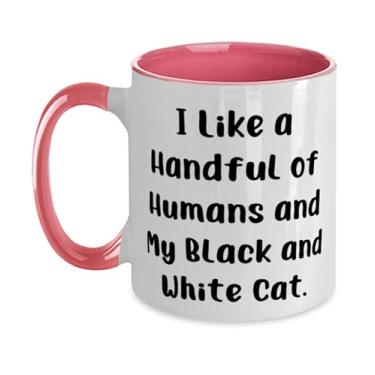 Imagem de Presentes de gato preto e branco para amantes de gatos, I Like a Handful of Humans and Special Black and White Cat Caneca de 325 ml, copo de amigos