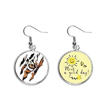 Imagem de Brincos de flor de sol com olhos de tigre em formato de lágrima Art Deco, joia moderna