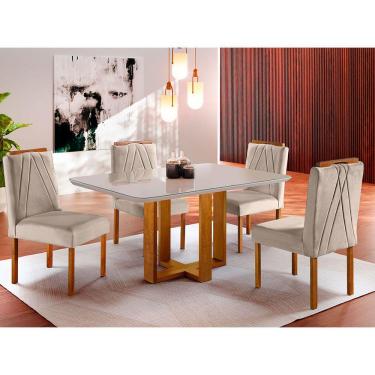 Imagem de Conjunto Sala de Jantar Mesa e 4 Cadeiras Berlim Bege Móveis Mix