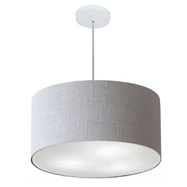 Imagem de Lustre Pendente Cilíndrico Cúpula Tecido 45x25 cm, Vivare Iluminação, Pendente4243 CZ, Cinza, Médio