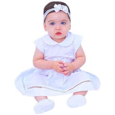 Imagem de Vestido de Bebê Roupa Menina Infantil Com Tiara 100% Algodão - Mundo Nina - Batizado SB Tamanhos:M (4-6 Meses)