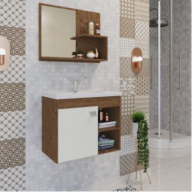 Imagem de Gabinete Suspenso com Cuba e Espelheira Bia MGM Móveis Amêndoa/Branco