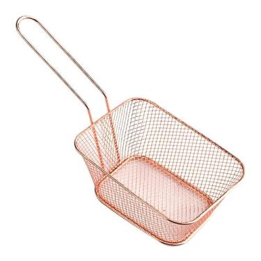 Imagem de Filtro de alimentos mini batatas fritas cesta chips cesta de fritura fritadeira chef de cozinha cesta de aço inoxidável escorredor ferramentas utensílios de cozinha (cor: ouro rosa L)