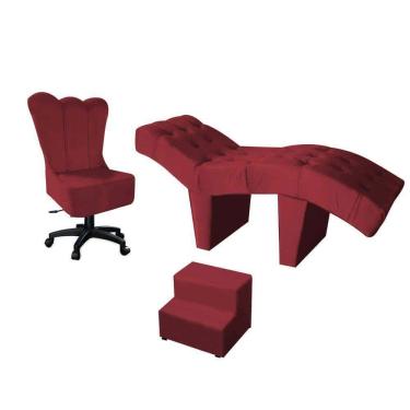 Imagem de Kit Maca Estética 60cm Com Cadeira Mocho Giratória E Escadinha Suede Vermelho - D House Decor