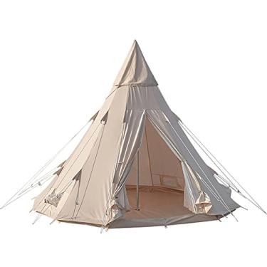 Imagem de Barraca de pirâmide de acampamento de lona de algodão, barraca de sino ao ar livre Glamping 4 x 4 x 3 m / 13 x 13 x 10 pés, barraca Yurt indiana à prova d'água para 3 a 4 pessoas, acampamento