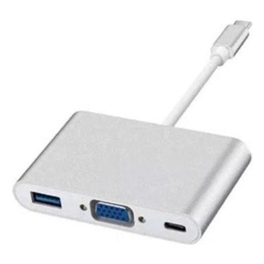 Imagem de Hub Adaptador 3 em 1 USB-C p/ USB/VGA - 1080p - Prata/Rose