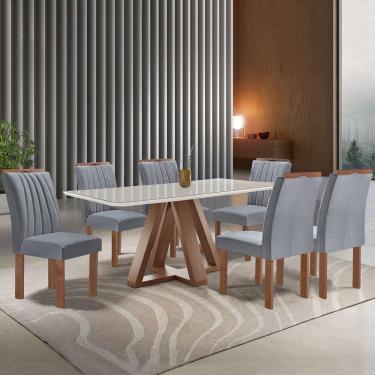 Imagem de Mesa de Jantar 6 Lugares Kyra/Arizona com Vidro Chocolate/Off White/Suede Cinza - Cel Móveis