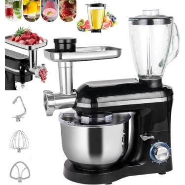 Imagem de CHONGHAN Batedeira Multifuncional 3 Em 1 De 850 W Com Liquidificador E Moedor De Carne, Tigela AçO InoxidáVel De 7,5 Qt, Jarra Vidro De 1,5 L, 6 Velocidades, Para 8 A 12 Pessoas