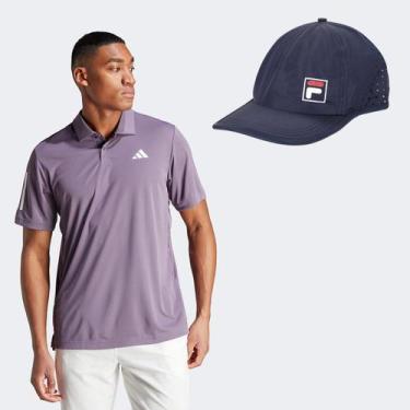 Imagem de Kit Camiseta Polo Adidas Tennis Club 3 Stripes Masculina + Boné Fila A