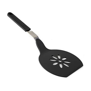Imagem de Espátula de cozinha de nylon jumbo da Homi Styles | Lâmina larga com fenda antiaderente com design de corte floral – Ótimo para Pancake Flipper, Elevador de bolo e Transformador de ovos | Artigos de cozinha premium | 38 x 16,5 cm, Preto