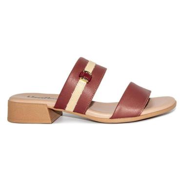 Imagem de Tamanco Usaflex Feminino Salto Bloco Couro Enfeite Casual MM1701