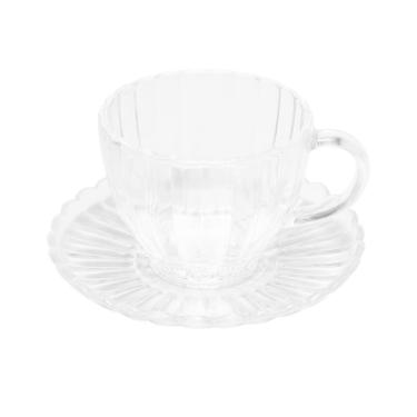 Imagem de Conjunto 6 Xícaras de Chá de Vidro com Pires Pétala 220ml - Wolff