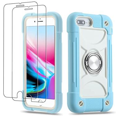 Imagem de Cookiver Capa para iPhone 8 Plus/iPhone 7 Plus, iPhone 6 Plus/6S Plus 5,5 polegadas com suporte de anel, com 2 películas protetoras de tela de vidro resistentes (azul gelo)
