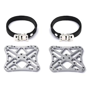 Imagem de Pedal adaptador de plataforma sem clipe Dynaset para Shimano SPD SPD-SL Look Keo Delta Crank Brothers Speedplay, clipes de pedal correias convertidas para sapatos regulares. (cinza)