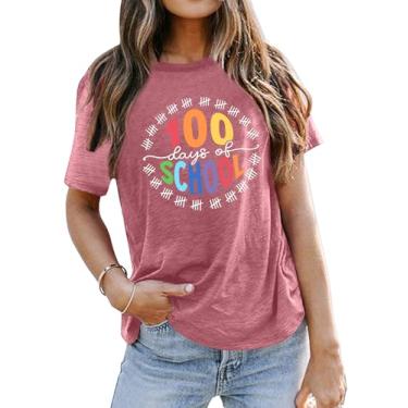 Imagem de 100 Days of School Shirt Women Teacher Shirts 100th Day of School Camiseta Causal Inspirational Tops, rosa, M