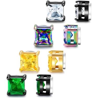 Imagem de SIISPRI 4 pares de brincos magnéticos para homens brincos magnéticos de aço inoxidável para homens brincos de pressão não piercing unissex CZ brincos magnéticos para homens 6 mm, Aço inoxidável, Zircônia cúbica