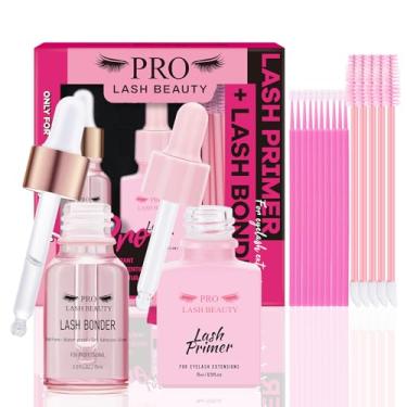 Imagem de Kit de extensões de cílios para cílios Lash Bonder, acelerador de cola de retenção mais longa, selante de cílios Primer 2 em 1 pré-tratamento para extensão profissional de cílios (15 ml + 15 ml)