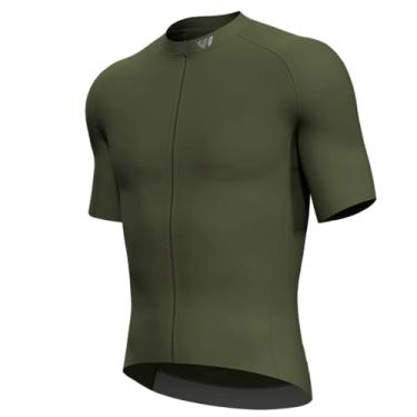 Imagem de Lo.gas Camisa de ciclismo masculina de manga curta, zíper completo com bolsos, roupas de bicicleta respiráveis de secagem rápida, Verde-oliva curto, G