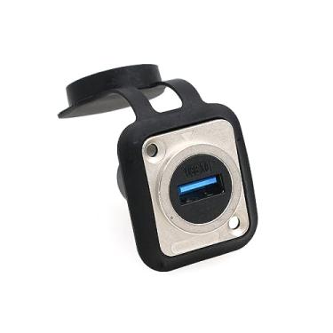 Imagem de SZRMCC Conector de montagem em painel USB 3.0, 2 peças, soquete fêmea USB, à prova d'água, cabo redondo, acoplador, adaptador de extensão com tampa contra poeira