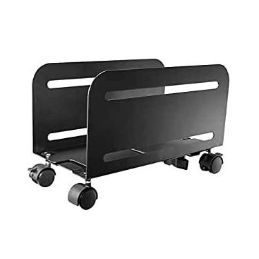 Imagem de Mount Plus MP-CPB-4 Capa ATX de mesa de computador preta única, suporte de rolamento de aço para CPU, suporte de carrinho móvel ajustável com rodas de rodízio de bloqueio (1 pacote)