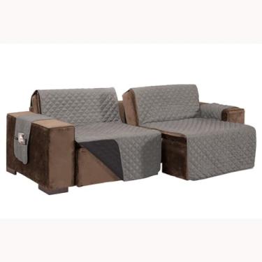 Imagem de Capa de Sofá Retrátil e Reclinável 4 Lugares Assento 2,40m Largura Dupla Face com Bolso Lateral (Cinza/Preto)