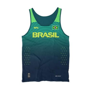 Imagem de Camiseta de corrida maratona sem mangas com proteção UV, tecido antiodor, cores azul e verde (BR, Alfa, PP, Regular, Verde Amarelo)