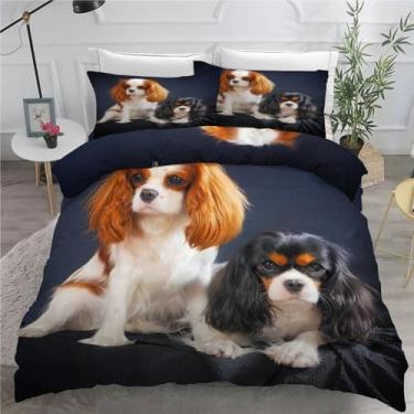 Imagem de Jogo de cama Beagle King com 3 peças para decoração de quarto, capa de edredom de microfibra macia 264 x 232 cm e 2 fronhas, com fecho de zíper e laços