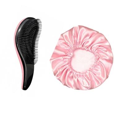 Imagem de Kit toca cetim anti frizz + escova pente mágica para cabelo