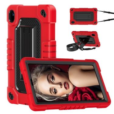 Imagem de Kebiory Capa para tablet Walmart Onn 7 2024 para Onn 7 4ª geração híbrida à prova de choque para crianças, capa com alça de ombro embutida para Walmart Onn 7 2024 modelo 100135924 (vermelhopreto)