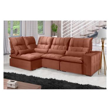 Imagem de Sofá Retrátil Reclinável ELLOA DE CANTO COM CHAISE 3.45 x 1.80m ESTILO ESTOFADOS - França Velusoft COR "TERRACOTA"