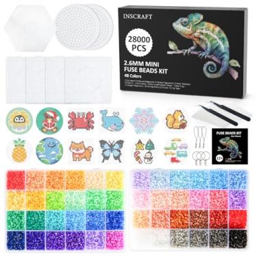 Imagem de INSCRAFT 28,000 Mini Fuse Beads kit 2.6mm, 48 Colors 7 Pegboards 15 roning 2 Tweezers 2 lroning Papers Melty Beads Melting Beads Iron Beads Craft Beads Bulk