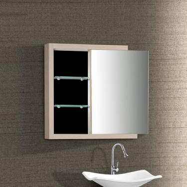 Imagem de Armario Para Banheiro Espelheira Luna Compartimento Interno 59,8cm Maple Preto