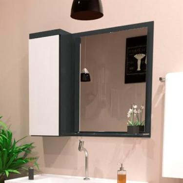 Imagem de Armario Para Banheiro Espelheira Veneza Com Compartimento Lateral 58cm Grafite Branco