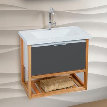 Imagem de Gabinete Toucador Para Banheiro Deck Cuba Inclusa 58cm Branco Grafite