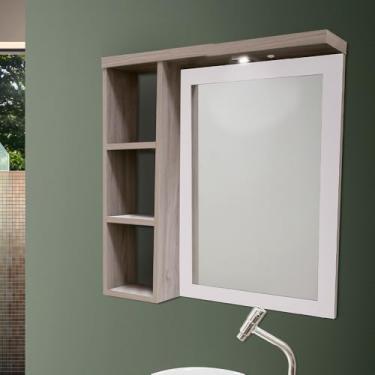 Imagem de Armario Para Banheiro Espelheira Glass Led Detalhe Em Mdf E Led 64cm Maple Branco